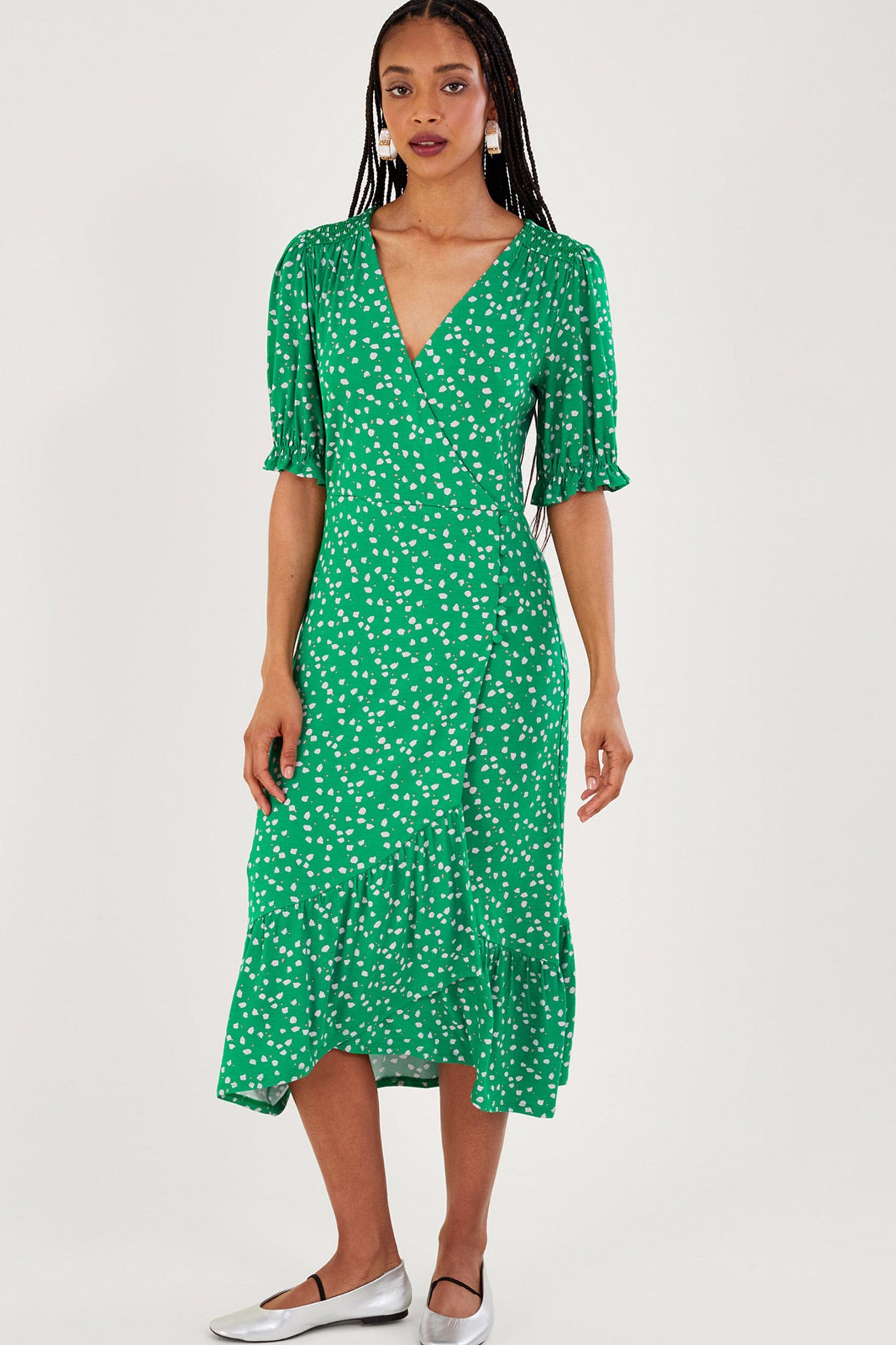 Green spotted wrap dress sale