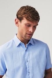 Light Blue Textured Linen Blend Shirt - Image 2 of 7