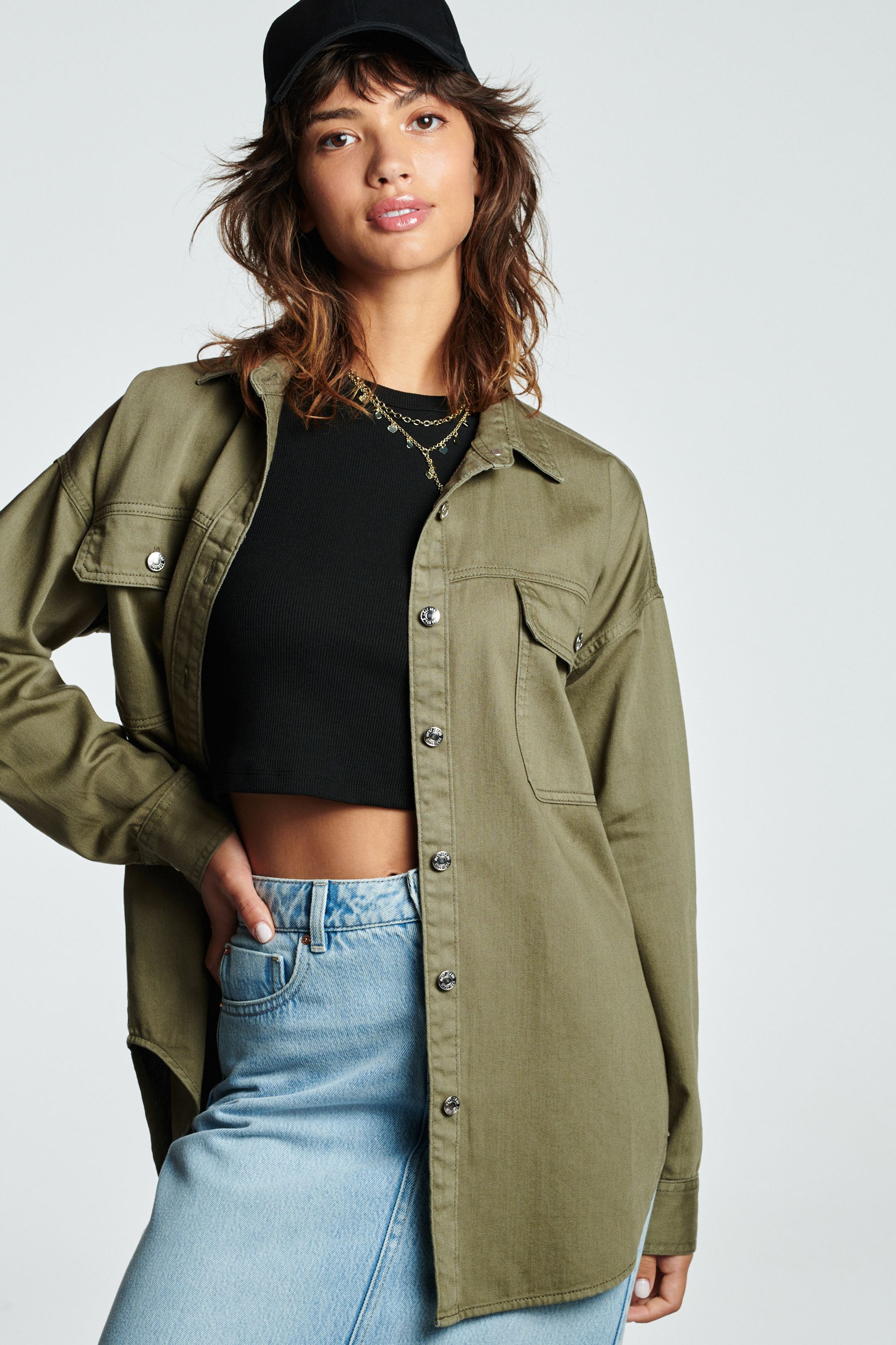 Khaki denim shirt womens discount