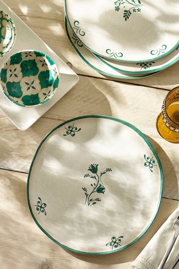 Teal/White Mediterranean Picnic Dinnerware Set of 4 Dinner Plates