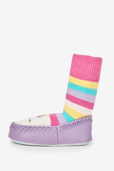 JoJo Maman Bébé Fuchsia Girls' Unicorn Moccasin Slipper Socks