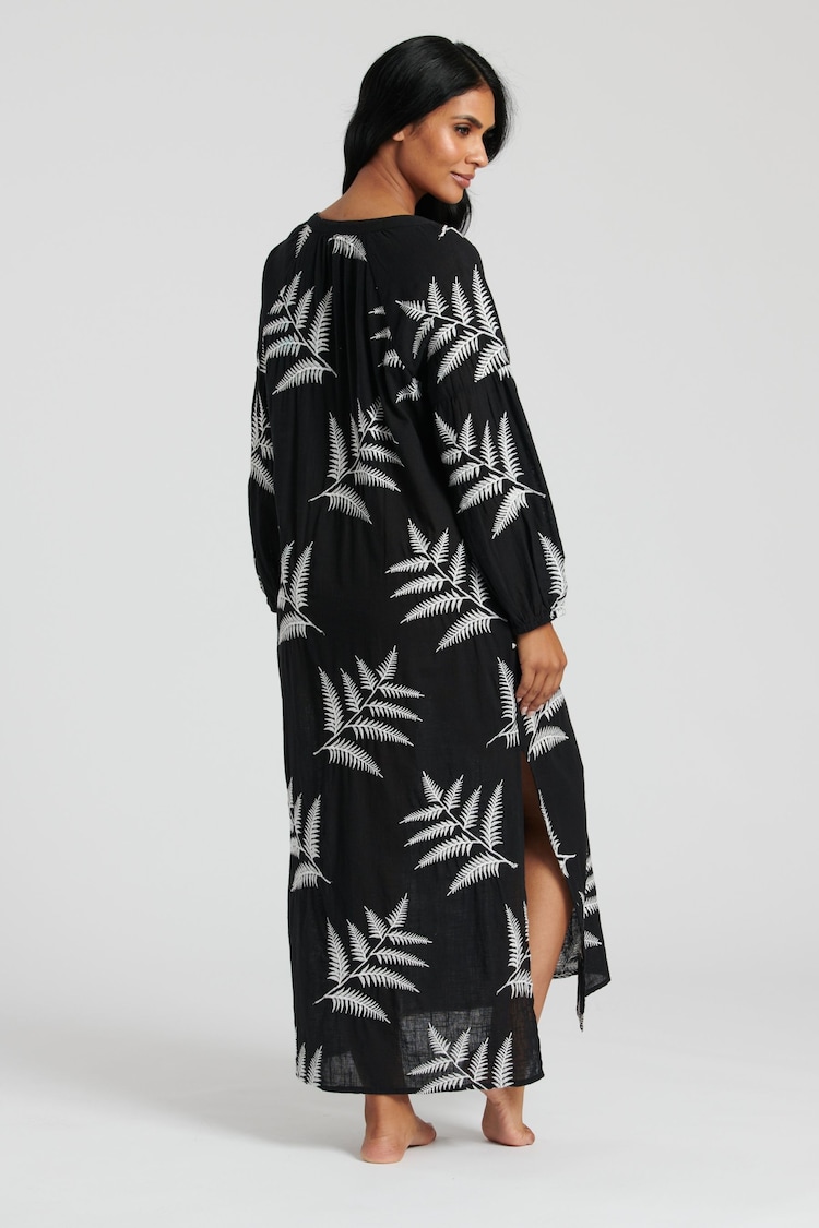 South Beach Black 100% Cotton Palm Emboridered Maxi Dress - Image 2 of 4