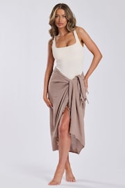 South Beach Mink Crinkle Viscose Fringed Sarong - Image 1 of 5