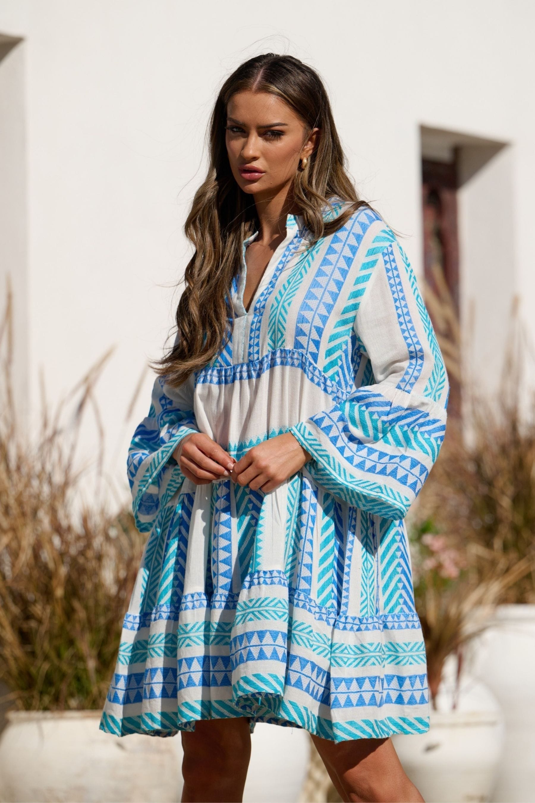 Buy South Beach Blue 100 Cotton Jacquard Tiered Mini Dress from the Next UK online shop