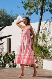 South Beach 100% Cotton Jacquard Tie Shoulder Below The Knee Dress - Image 5 of 6