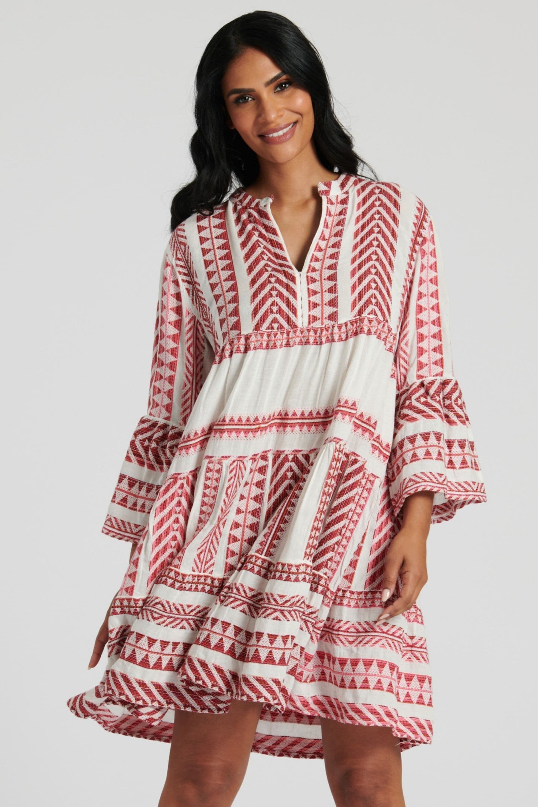 Buy South Beach Pink 100 Cotton Jacquard Tiered Mini Dress from Next Canada