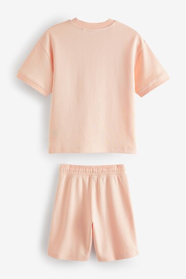 Peach Relax Fit Heavyweight T-Shirt and Shorts Set (3-16yrs)