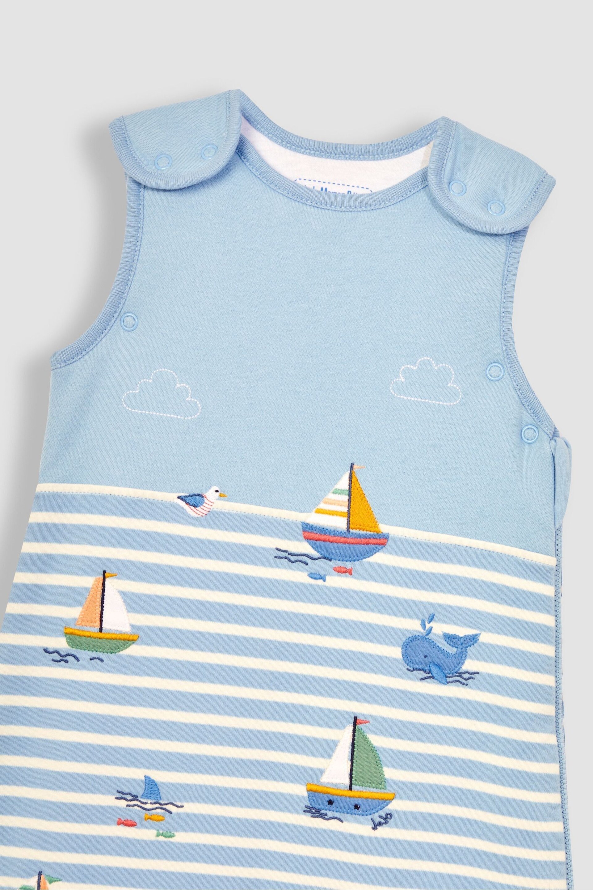 JoJo Maman Bébé Blue Stripe Sailing Boats Appliqué 1.5 Tog Baby Sleeping Bag - Image 3 of 4