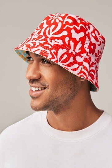 Lemon/Coral Print Reversible Bucket Hat