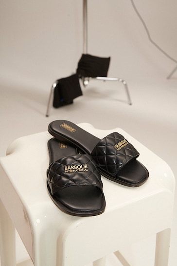 Barbour® International Black Kinghorn Quilt Slider Sandals