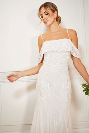 Sistaglam White Bardot Embellished Bridal Fishtail Maxi Dress - Image 5 of 5