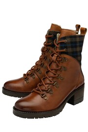 Lotus Brown Leather & Check-Print Zip-Up Ankle Boots - Image 2 of 4