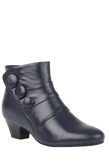 Lotus Navy Blue Leather Ankle Boots