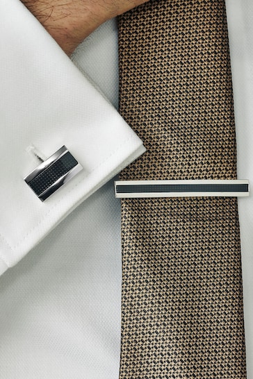 Gunmetal Textured Cufflink And Tie Clip Set