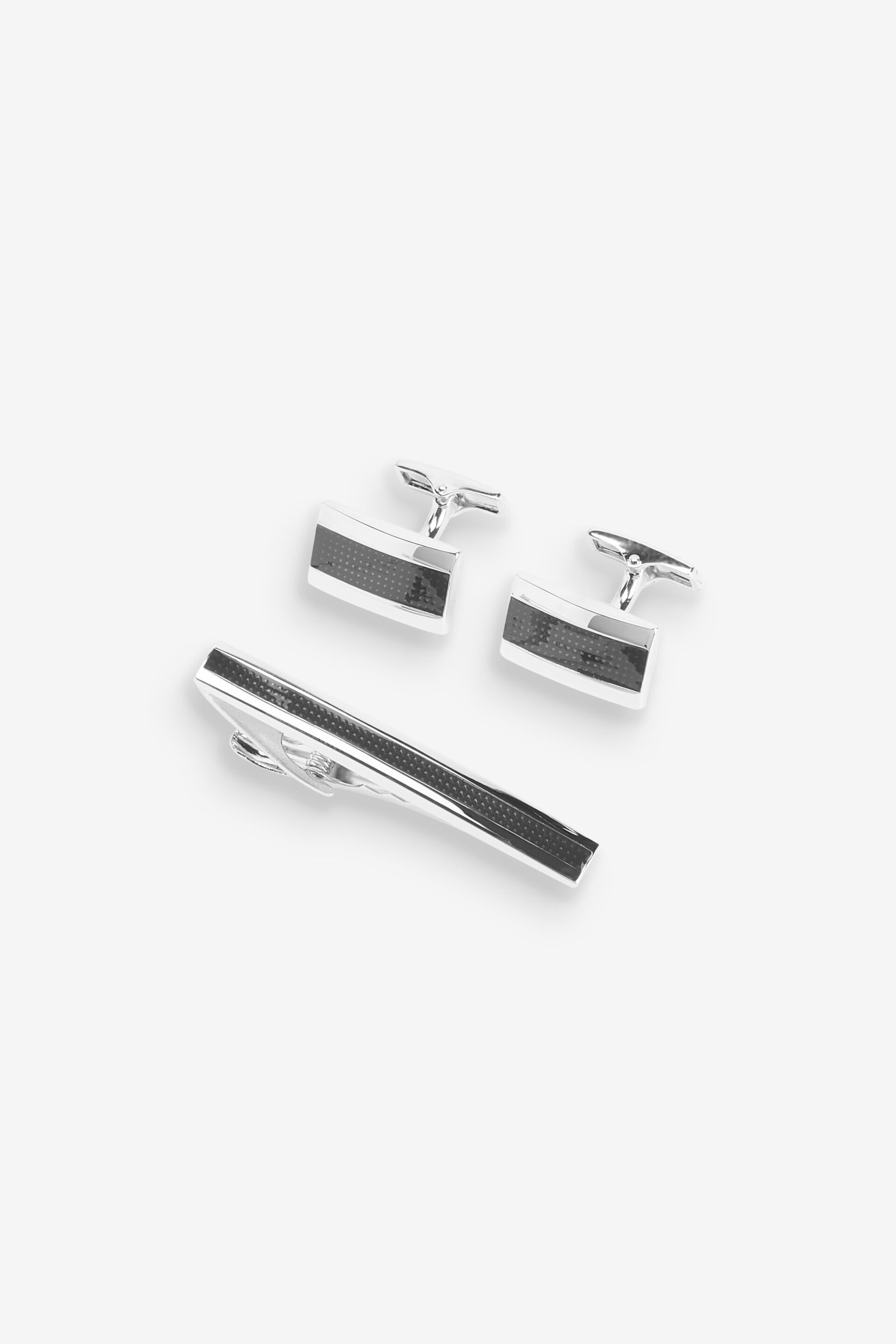 Gunmetal Textured Cufflink And Tie Clip Set - Image 3 of 5