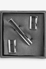 Gunmetal Textured Cufflink And Tie Clip Set - Image 4 of 5