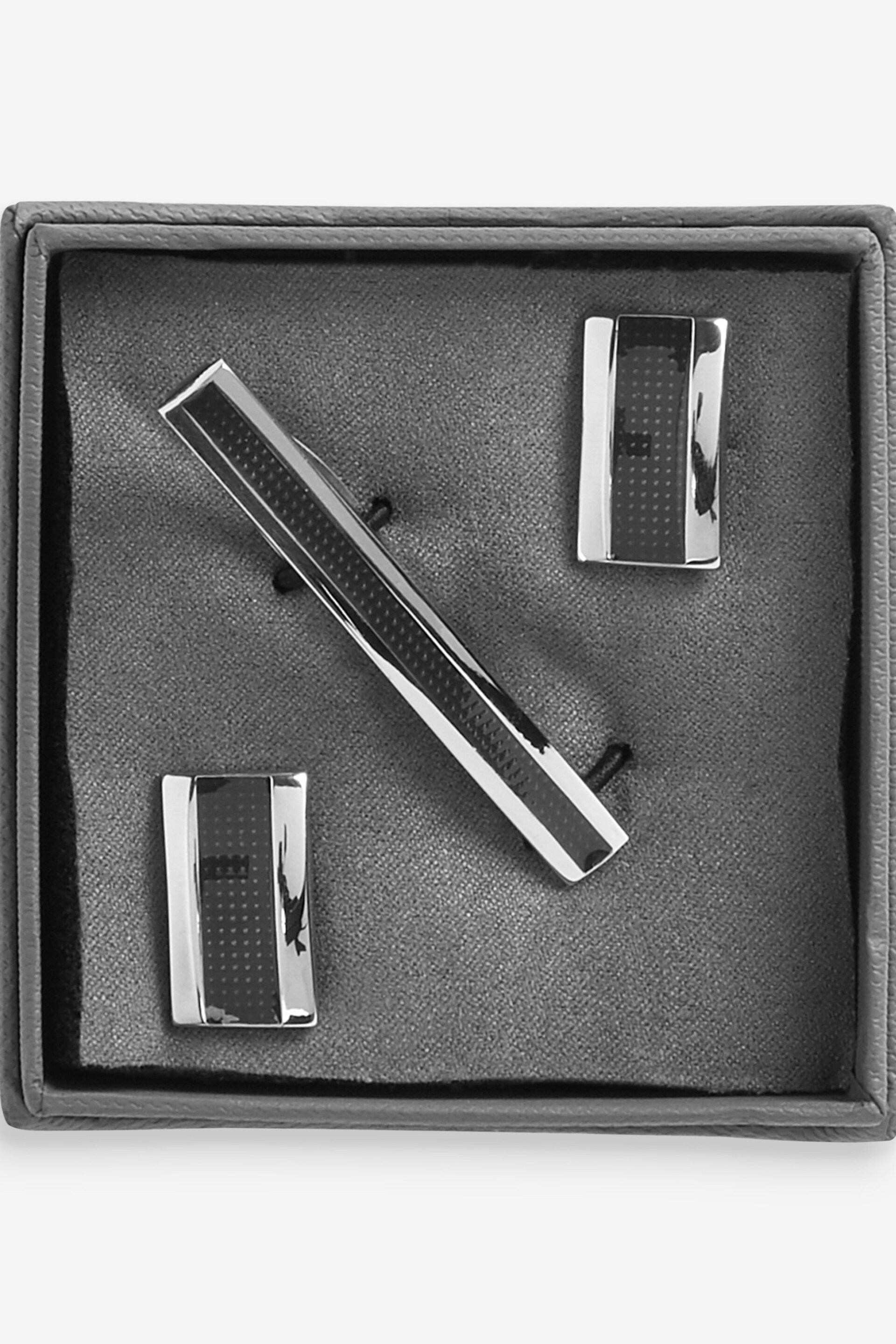 Gunmetal Textured Cufflink And Tie Clip Set - Image 4 of 5