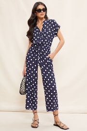 Friends Like These Navy Blue Culotte Jumpsuit With Tie Belt - Image 1 of 4