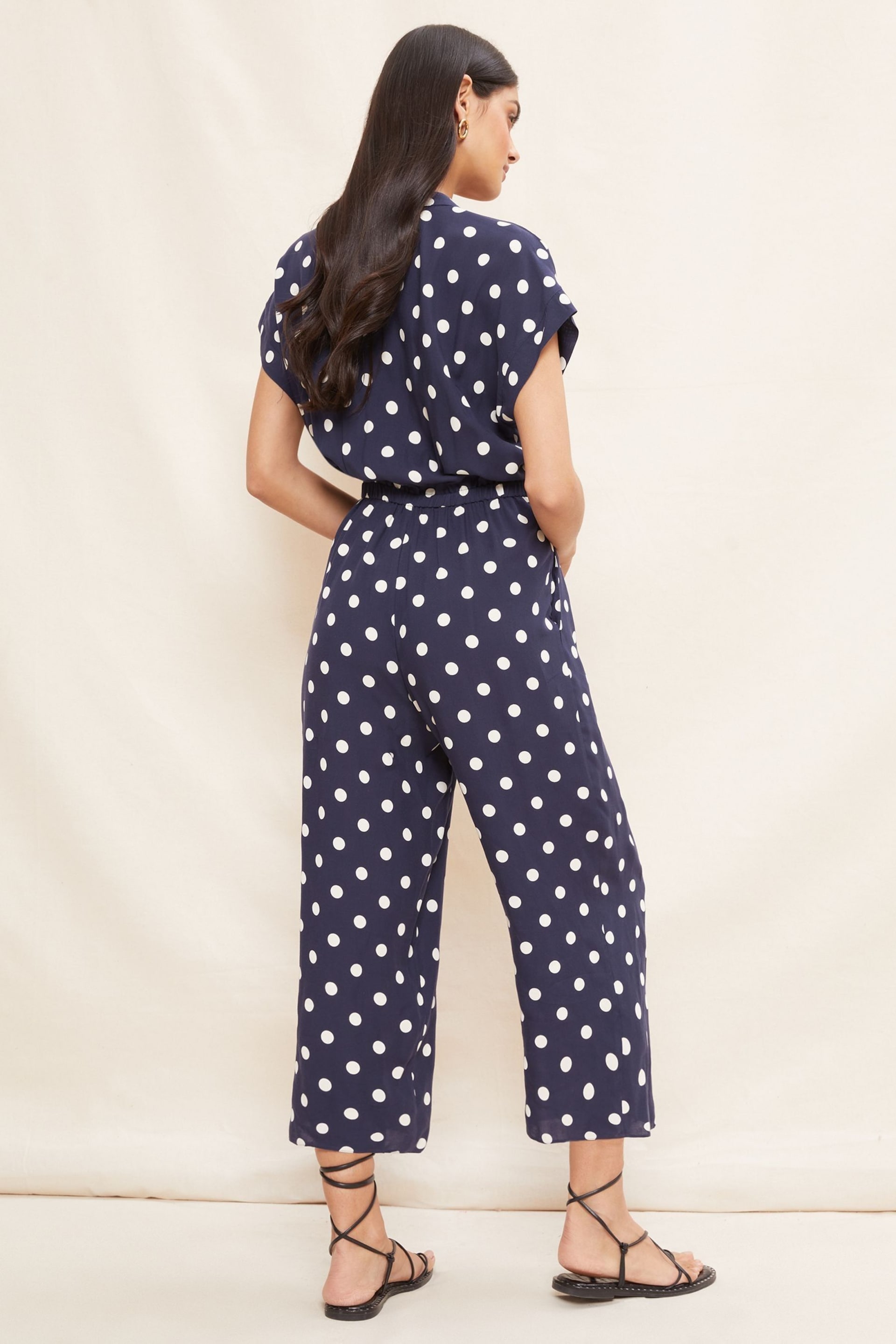 Friends Like These Navy Blue Culotte Jumpsuit With Tie Belt - Image 2 of 4
