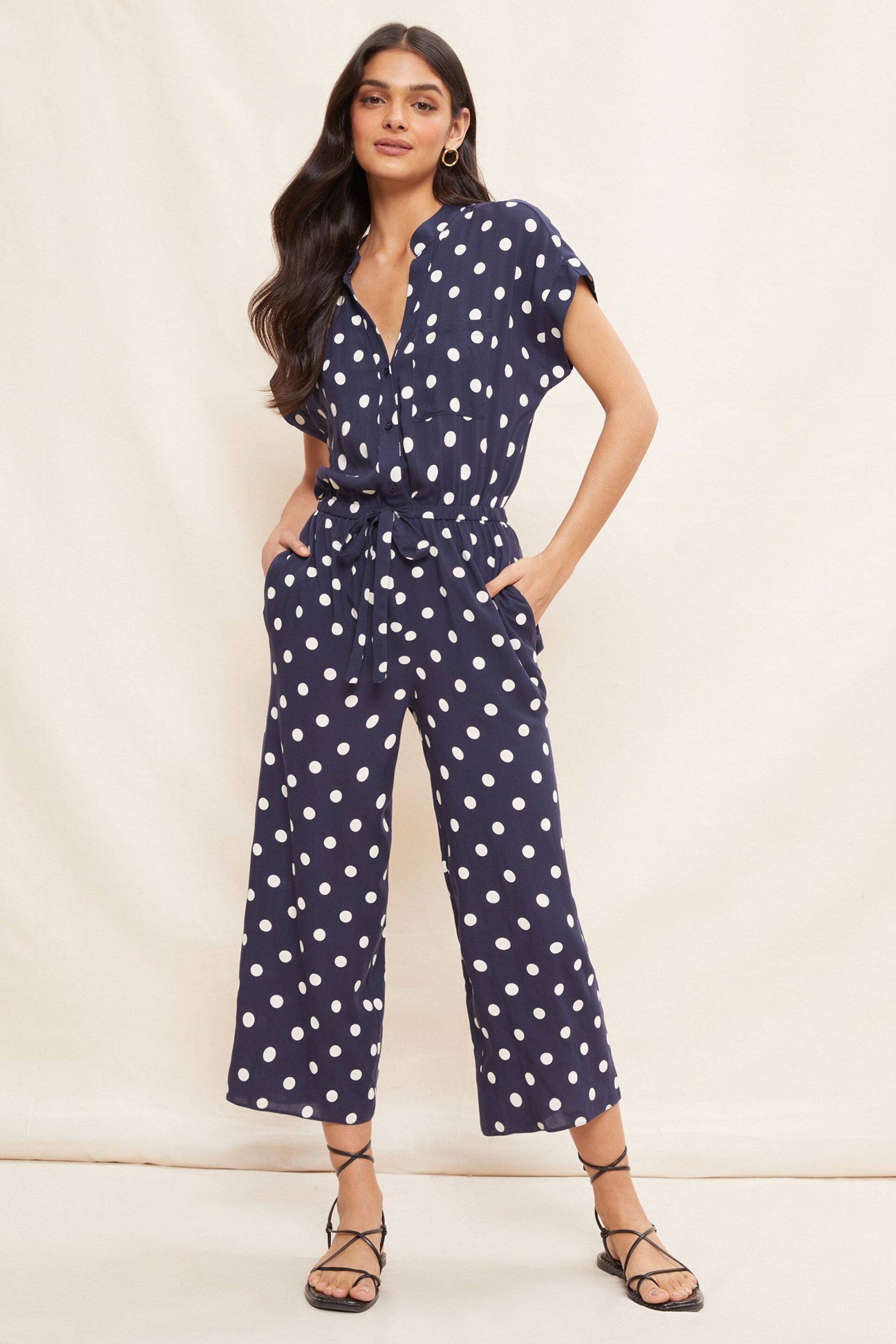 Friends Like These Navy Blue Culotte Jumpsuit With Tie Belt - Image 3 of 4