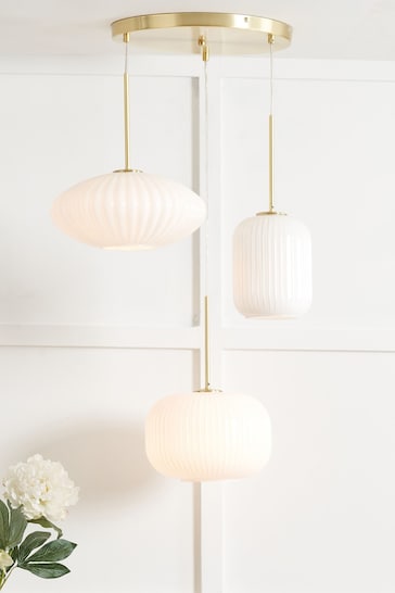 Pacific White Alexa Ribbed Glass and Gold Metal Multi Drop Ceiling Light