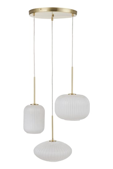 Pacific White Alexa Ribbed Glass and Gold Metal Multi Drop Ceiling Light