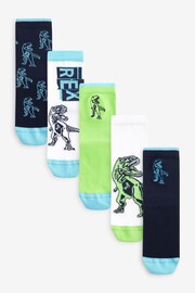 Blue/Green Fluro Dinosaurs Cotton Rich Socks 5 Pack - Image 1 of 6