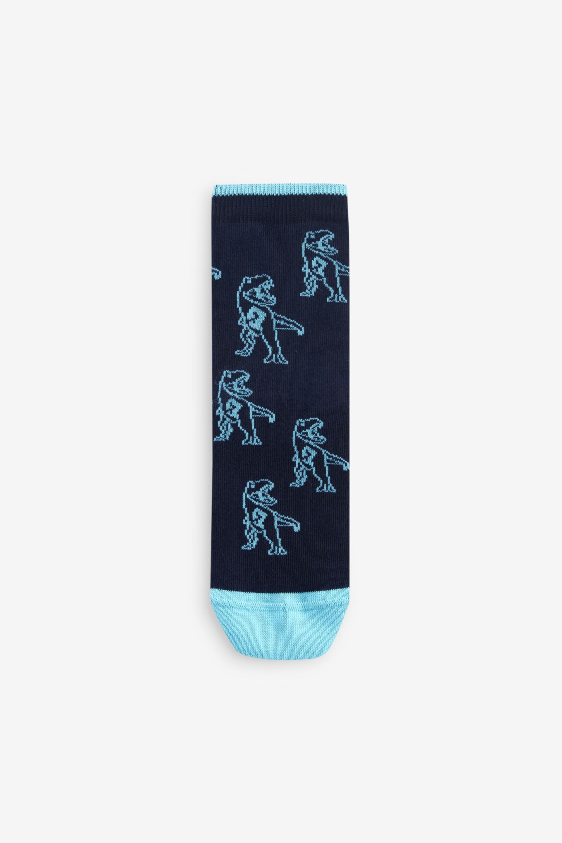 Blue/Green Fluro Dinosaurs Cotton Rich Socks 5 Pack - Image 4 of 6