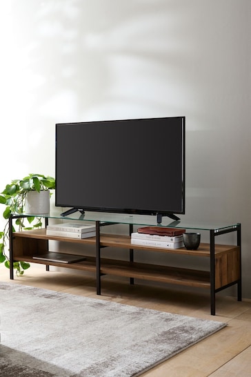 Dark Bronx Oak Effect and Glass TV Unit,  Up to 65 Inch