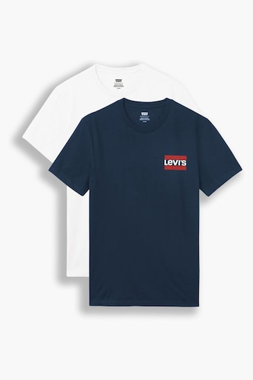 Levi's® White/Blue Mini Crew Neck Sportswear T-Shirts 2 Pack