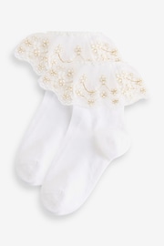 White Cotton Rich Bridesmaid Ruffle Ankle Socks 2 Pack - Image 1 of 3