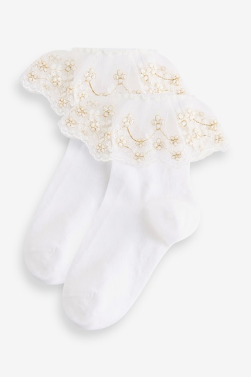 White Cotton Rich Bridesmaid Ruffle Ankle Socks 2 Pack