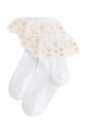 White Cotton Rich Bridesmaid Ruffle Ankle Socks 2 Pack - Image 3 of 3
