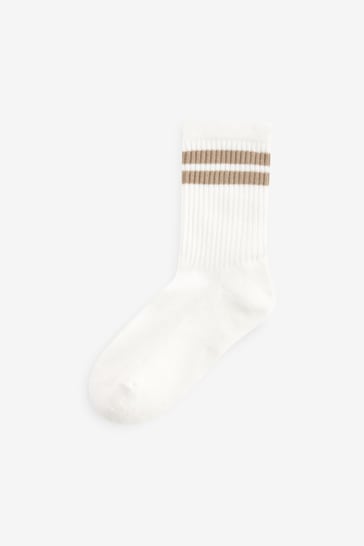 Neutral/Brown/White/Grey Cushioned Footbed Cotton Rich Ribbed Socks 5 Pack