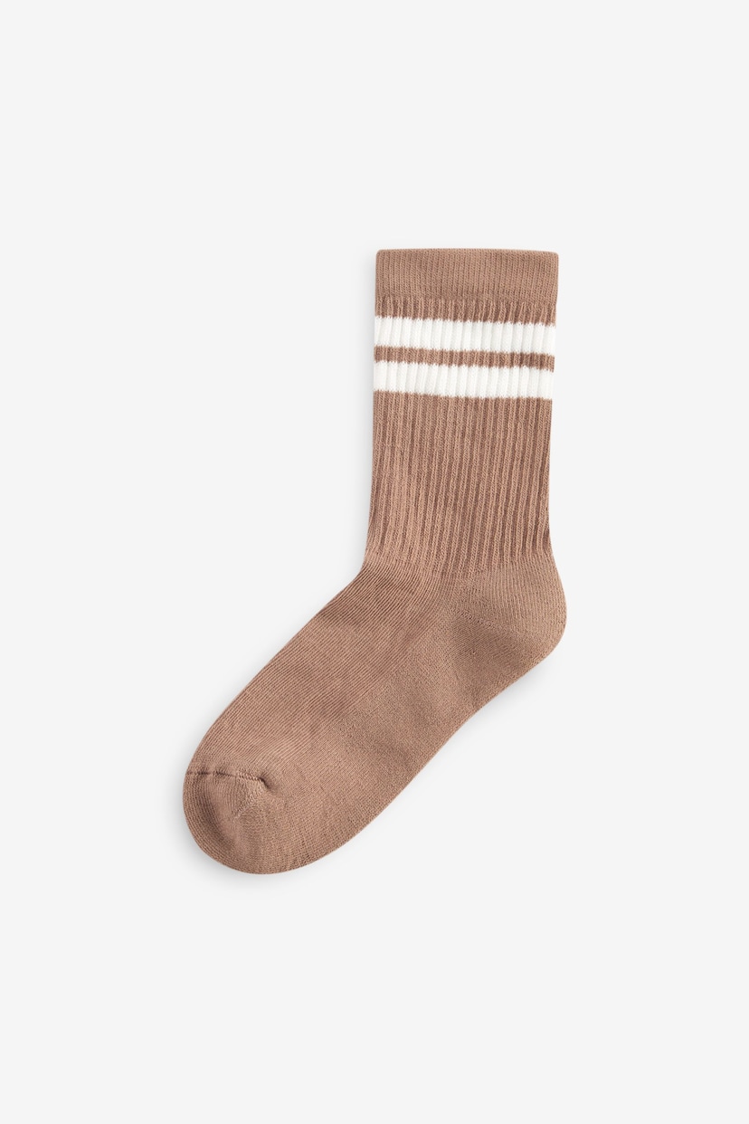 Neutral/Brown/White/Grey Cushioned Footbed Cotton Rich Ribbed Socks 5 Pack - Image 6 of 6