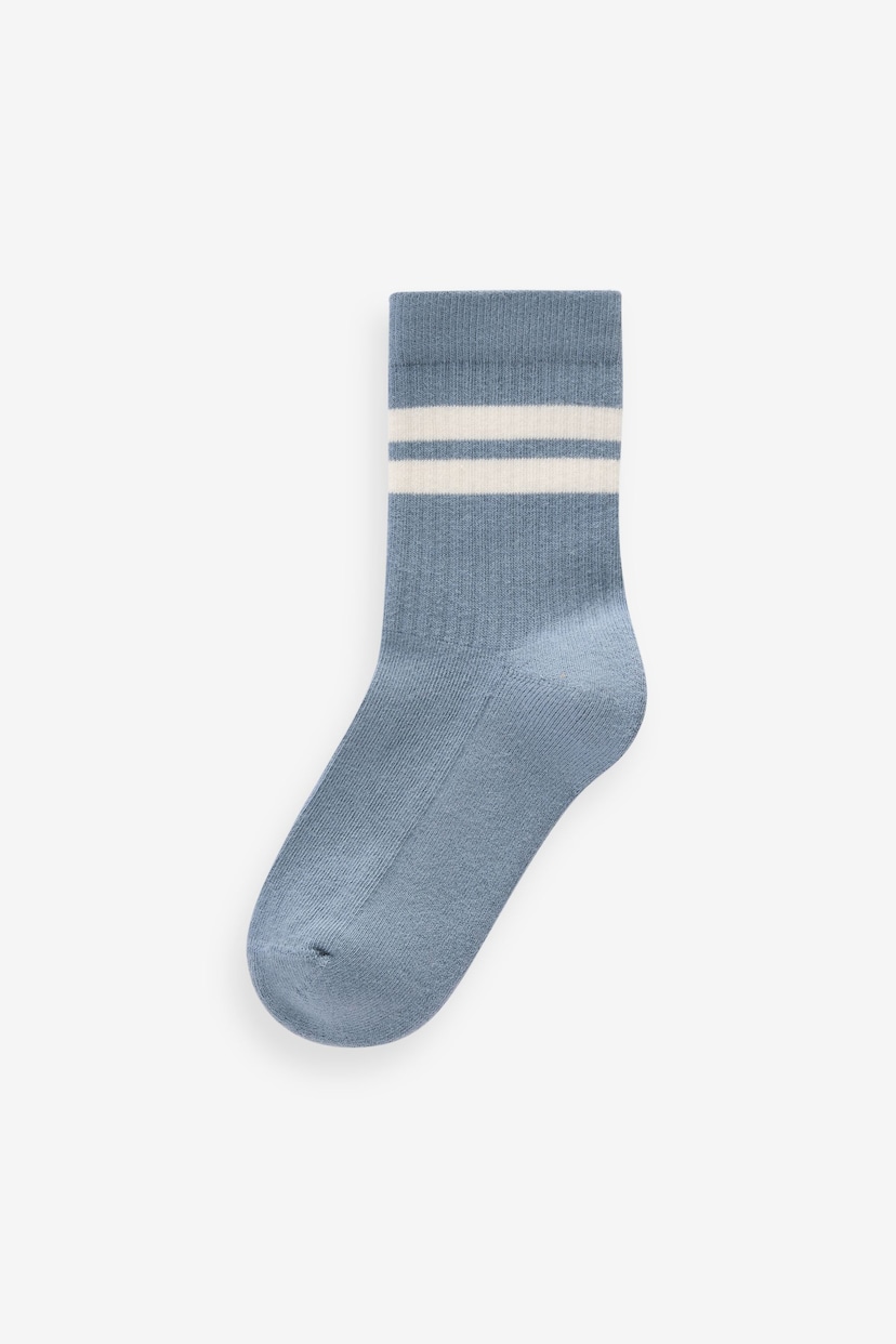 Mineral Blue/Grey Cushioned Footbed Cotton Rich Ribbed Socks 5 Pack - Image 5 of 6