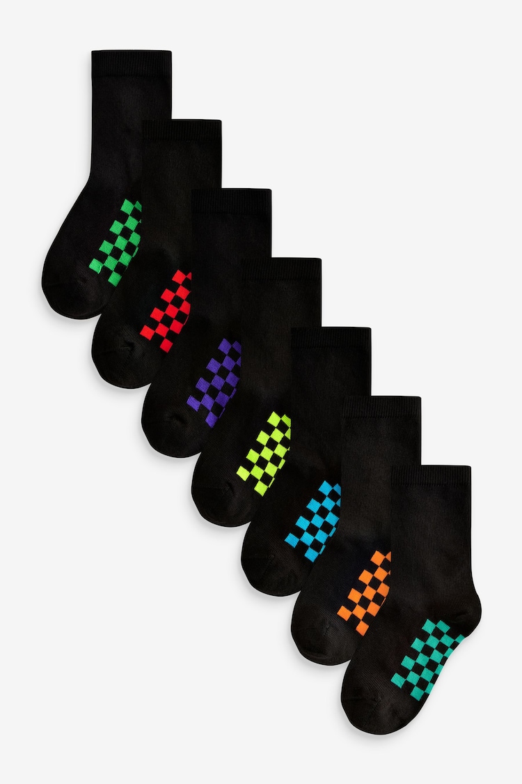 Black Checkerboard Cotton Rich Socks 7 Pack - Image 1 of 8