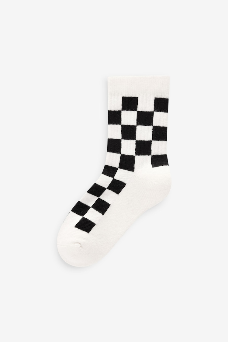 White/Black Checkerboard Cushioned Footbed Cotton Rich Ribbed Socks 5 Pack - Image 4 of 4