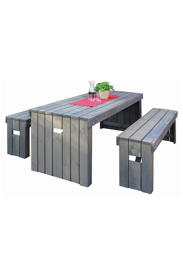 Promex Grey Rotterdam Garden Dining Table and Bench Set