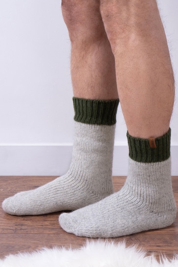 Totes Grey Mens Chunky Thermal Wool Blend Slipper Socks