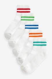 White Bright Stripe Cotton Rich Sport Stripe Trainers Socks 5 Pack - Image 1 of 1