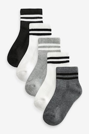 Black/White Cotton Rich Sport Stripe Trainers Socks 5 Pack - Image 1 of 1