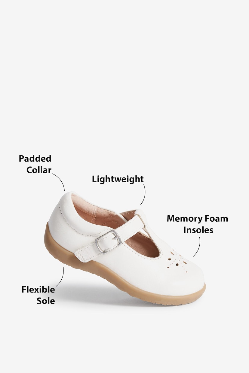 White Leather Wide Fit (G) First Walker T-Bar Shoes - Image 6 of 6