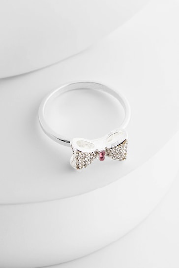 Silver Tone Bow Sparkle Ring