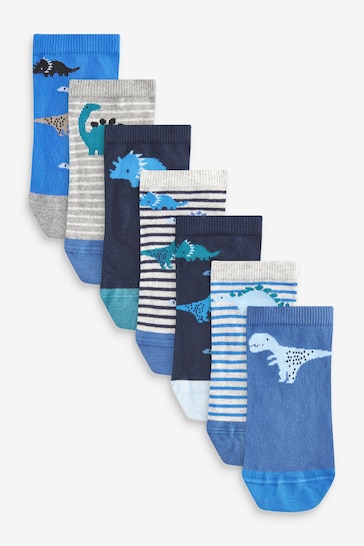 Blue Dinos Cotton Rich Trainer Socks 7 Pack