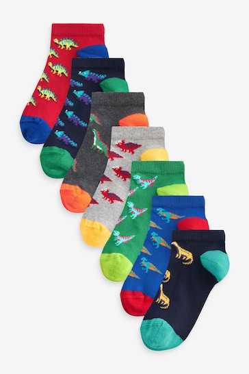 Bright Dinosaurs Cotton Rich Trainer Socks 7 Pack