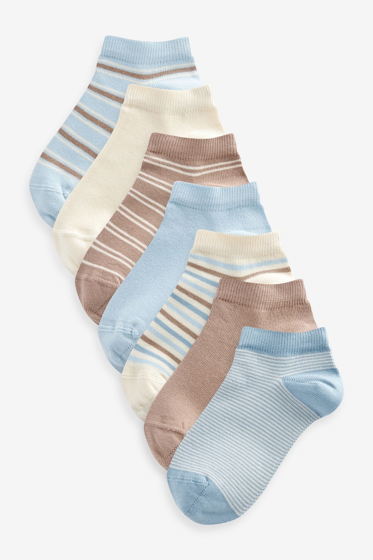 Neutral/Blue Stripe Cotton Rich Trainers Socks 7 Pack - Image 1 of 8