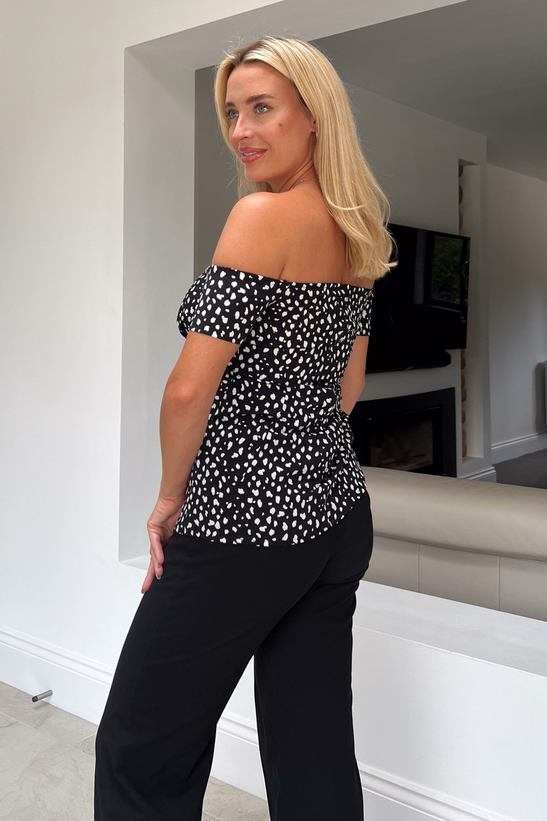 Girl In Mind Black & White Polka Dot Monica Off The Shoulder Top - Image 3 of 4