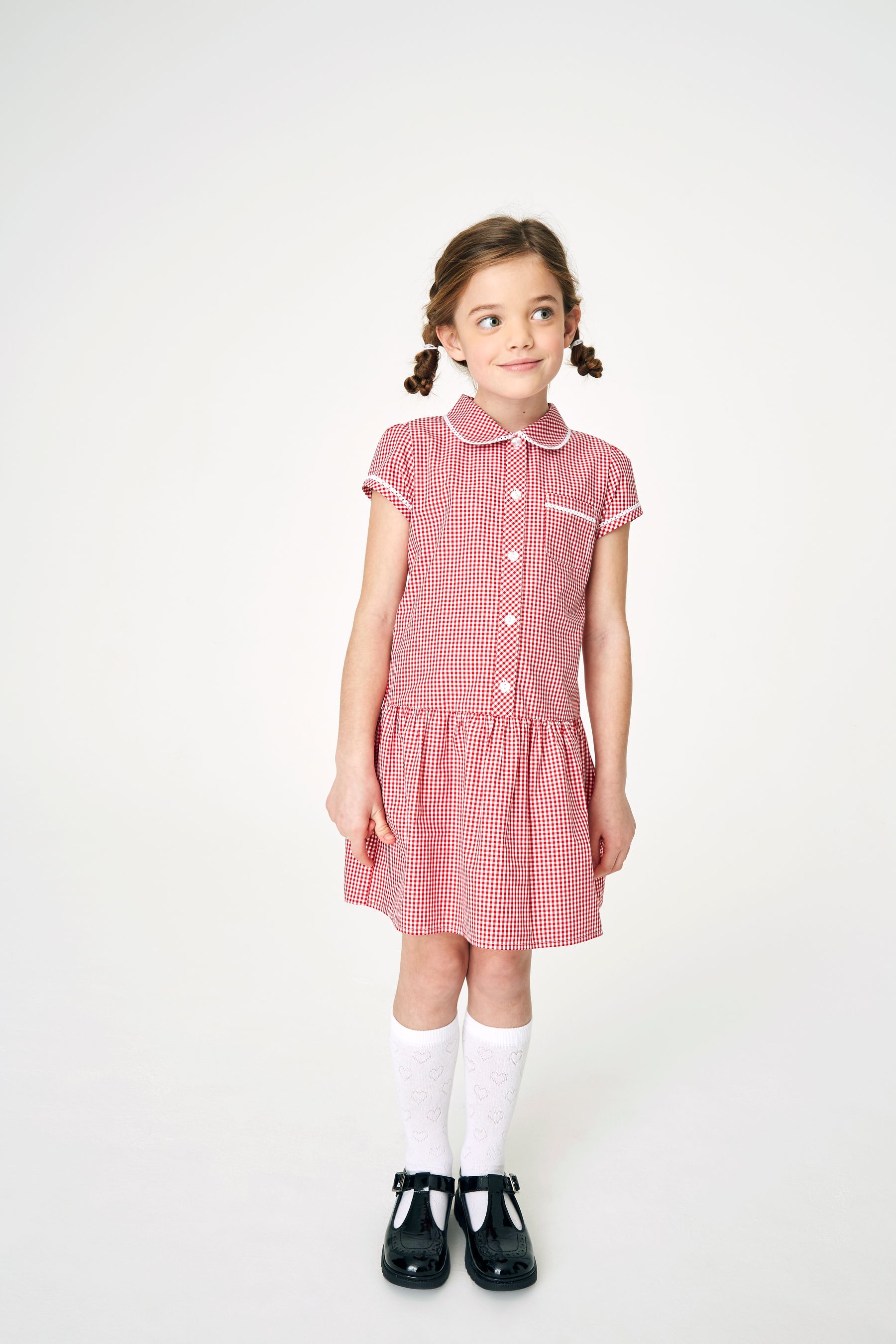 Red Cotton Rich Drop Waist Gingham School Dress 3 14yrs