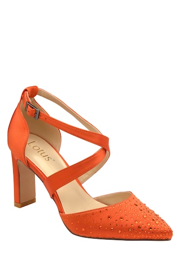 Lotus Orange Diamante Pointed-Toe Court Shoes